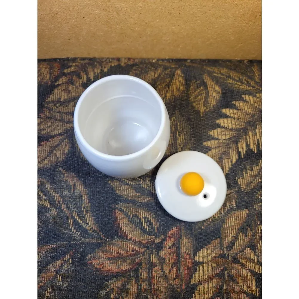 Egg-Tastic Yellow and White Ceramic Microwave Easy Egg Cooker